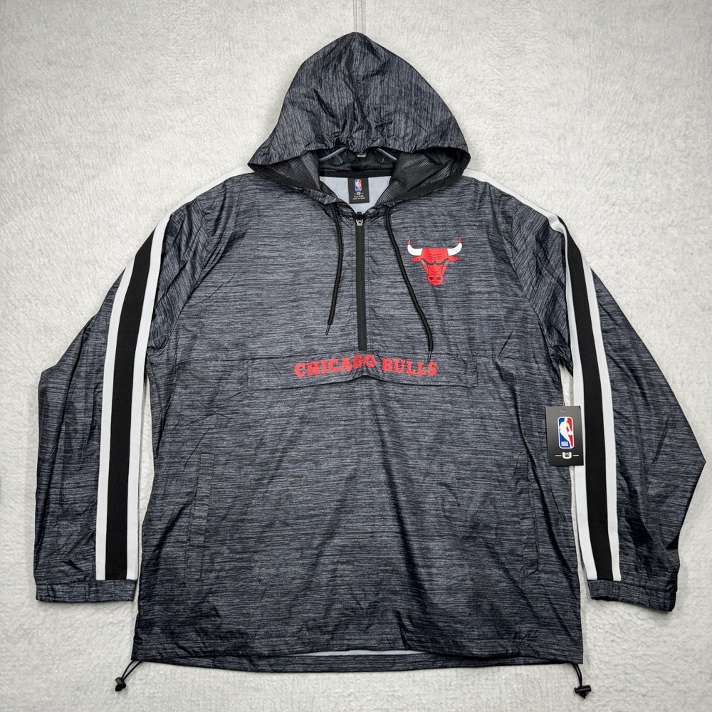 NWT NBA Chicago Bulls Full‎ Up Windbreaker Jacket Black Logo Men's Size XL